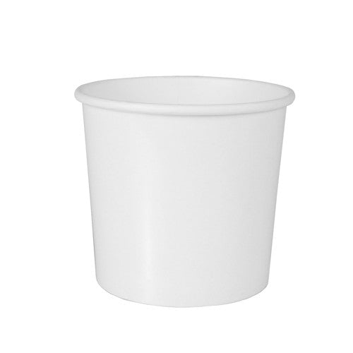 Paharul de supă Starpak 50, carton „To Go” rotund alb este un pahar de supă cilindric alb simplu cu partea superioară puțin mai largă – ideal pentru comenzile de luat la pachet și ilustrat pe un fundal alb.