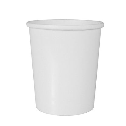 Paharul de supă Starpak 50, carton "To Go" rotund alb de la Starpak este un pahar de supă alb ecologic cu margine ușor evazată, ideal pentru a lua la pachet, ilustrat pe un fundal alb.