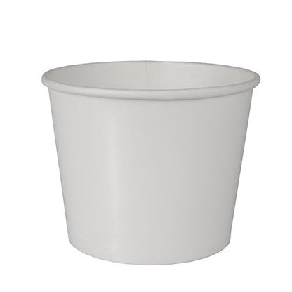 Paharul de supă Starpak 50, carton "To Go" rotund alb este un pahar de supă simplu alb de unică folosință cu deschidere largă și părți ușor conice, perfect pentru supe sau băuturi de luat la pachet.