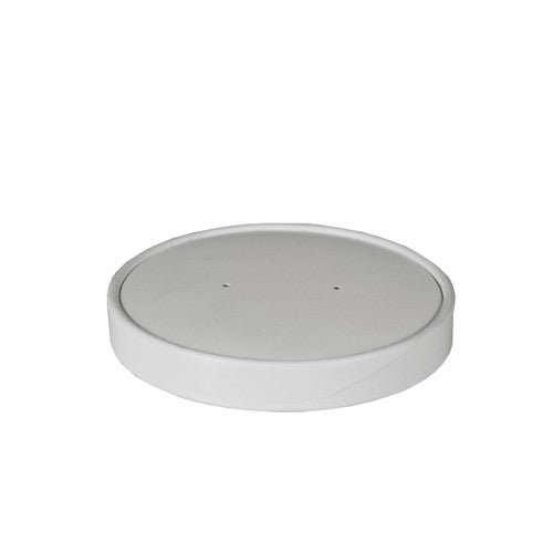 Capacul Starpak 50 pentru pahare de supă, carton „To Go” rotund alb este un capac simplu, rotund, alb, cu două găuri mici în mijloc – ideal ca ambalaj ecologic și soluție To Go.