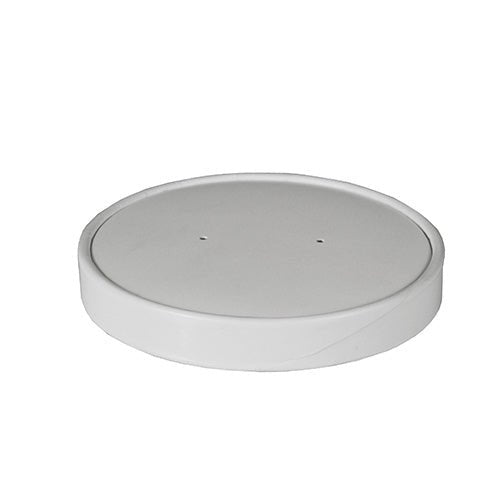Capacul Starpak 50 pentru pahare de supă, carton „To Go” rotund alb – simplu, rotund și alb cu două găuri mici în mijloc – este ilustrat pe un fundal alb.