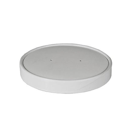 Capacul Starpak 50 pentru pahare de supă, carton „To Go” rotund alb – simplu, rotund și alb cu două găuri mici în mijloc – este ilustrat pe un fundal alb.