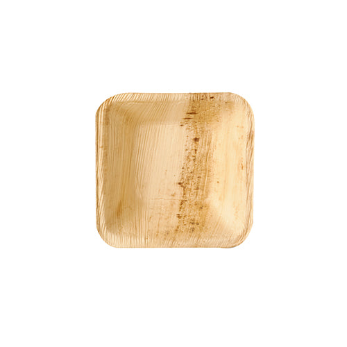 Un bol rotund din frunze de palmier din seria Pure de la PAPSTAR GmbH, văzut de sus. Bolul de unică folosință ecologic face parte dintr-un pachet de 25 și este ideal pentru evenimente sustenabile. Este așezat pe un fundal alb simplu.