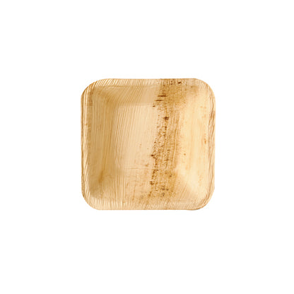 Un bol rotund din frunze de palmier din seria Pure de la PAPSTAR GmbH, văzut de sus. Bolul de unică folosință ecologic face parte dintr-un pachet de 25 și este ideal pentru evenimente sustenabile. Este așezat pe un fundal alb simplu.