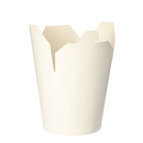 Die Starpak 50 Snackboxen "To Go" eckig - 750 ml sind schlichte weiße Papierbehälter zum Mitnehmen mit teilweise geöffneten Klappen, ideal für To-Go-Bestellungen und Snacks. Marke: Starpak.