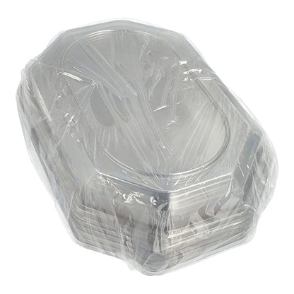 Un teanc de capace Starpak 10 pentru platouri de servire, fabricate din plastic PET transparent, ideal pentru păstrarea prospețimii alimentelor.