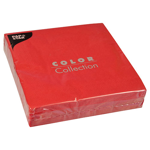 Un pachet sigilat cu 50 de șervețele PAPSTAR, din două straturi 1/4 pliere, 40 x 40 cm de la PAPSTAR GmbH, cu logo-ul „Pap Star” în colțul din stânga sus al ambalajului.