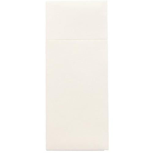 Tăvițele pentru tacâmuri Starpak 480 sunt plicuri dreptunghiulare, crem, din Airlaid (40 x 33 cm) cu clapă și pliuri pentru tacâmuri, ideale pentru prezentarea igienică a tacâmurilor. Marcă: Starpak. Afișate pe un fundal alb simplu.