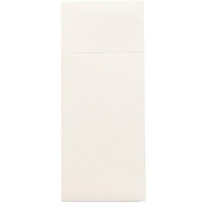 Tăvițele pentru tacâmuri Starpak 480 sunt plicuri dreptunghiulare, crem, din Airlaid (40 x 33 cm) cu clapă și pliuri pentru tacâmuri, ideale pentru prezentarea igienică a tacâmurilor. Marcă: Starpak. Afișate pe un fundal alb simplu.