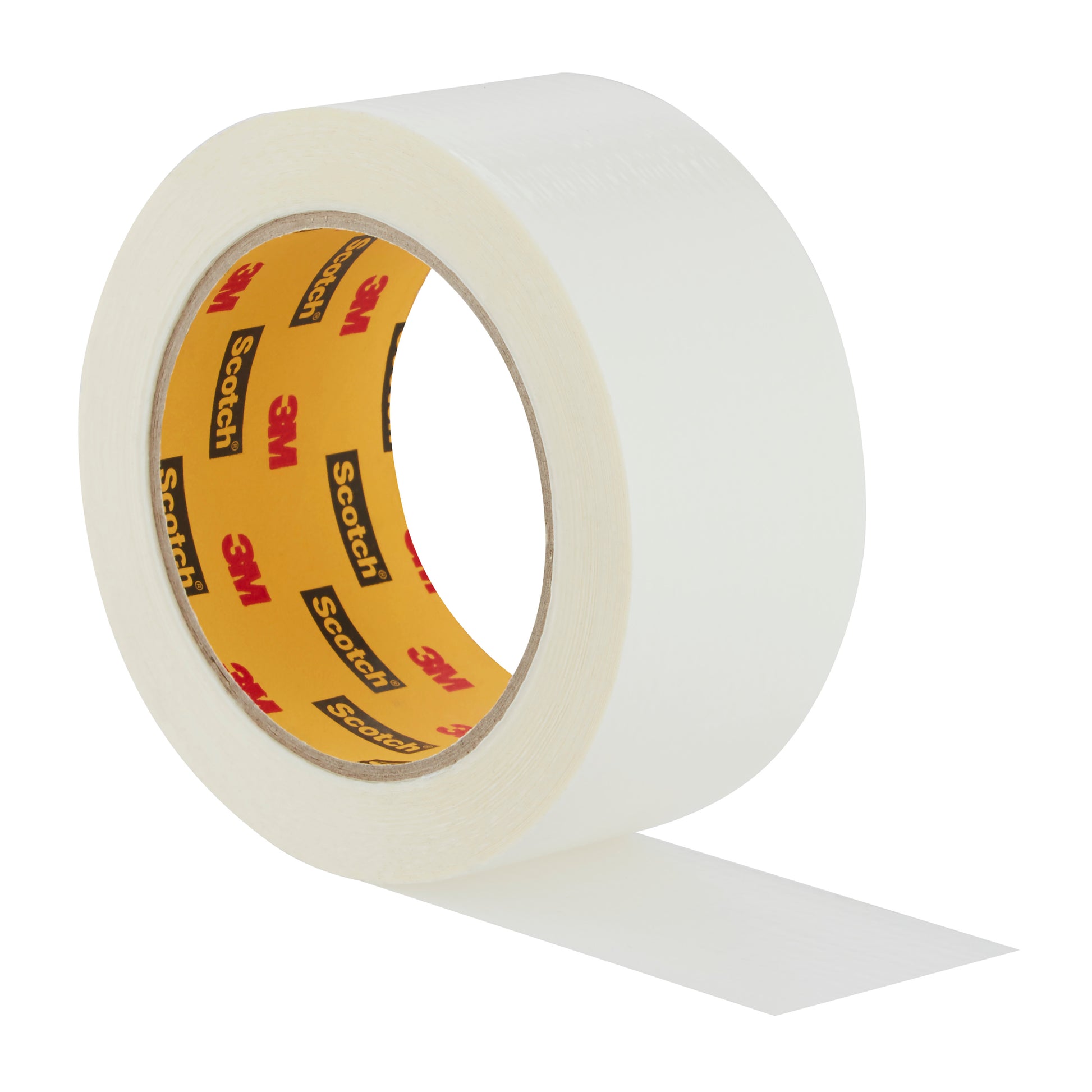 Scotch® Universal Klebeband 2904 von 3M Deutschland GmbH, eine weiße Klebebandrolle (25 m x 48 mm) mit sichtbarem Innenkern-Branding und einer leicht abgerollten Bandlänge.