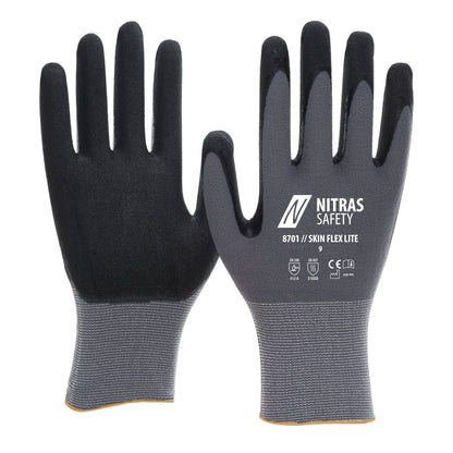 NITRAS SKIN FLEX LITE, manusi de asamblare, gri/negru