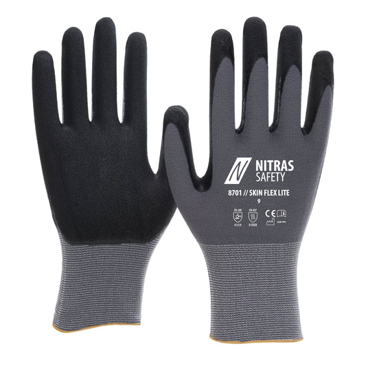 NITRAS SKIN FLEX LITE, manusi de asamblare, gri/negru