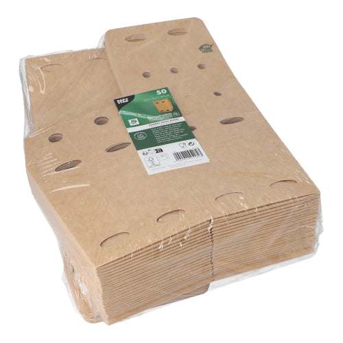 50 de cutii maro de cartofi prăjiți din carton "pur", produse 100% fair, cu găuri de ventilație și etichetă verde-albă - ambalate ecologic în pachet de 50 de la PAPSTAR GmbH.