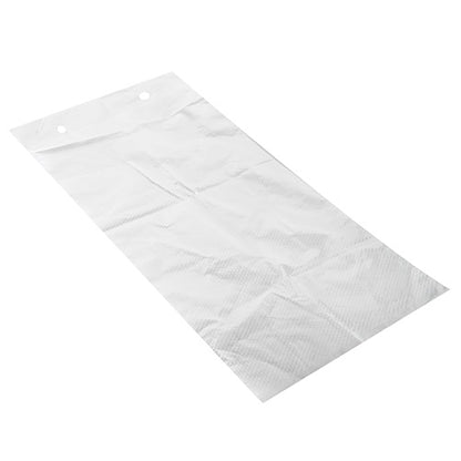 Un pachet plat, dreptunghiular, transparent Starpak 2000 din CPP clar ca sticla, perforat cu flacără, blocat la 100 de pungi, prezintă două găuri mici rotunde la marginea superioară, prezentat pe un fundal alb.