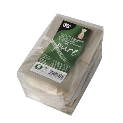 Cele 300 de pungi de bază celofan „pure“ transparent de la PAPSTAR GmbH sunt livrate într-un ambalaj sustenabil cu etichetă verde. Pungile maro, biodegradabile, sunt vizibile în interior – perfecte pentru toți cei care apreciază ambalajele prietenoase cu mediul.