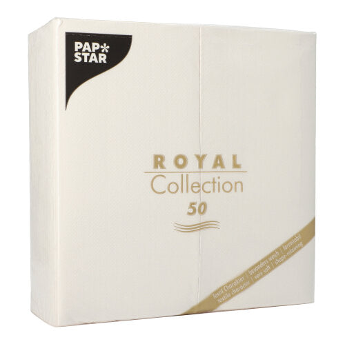 Colecția ROYAL a PAPSTAR GmbH include 50 de șervețele albe de hârtie (40x40 cm, 1/8-pliate), care, prin designul lor simplu și elegant, sunt ideale pentru o masă aranjată cu stil.