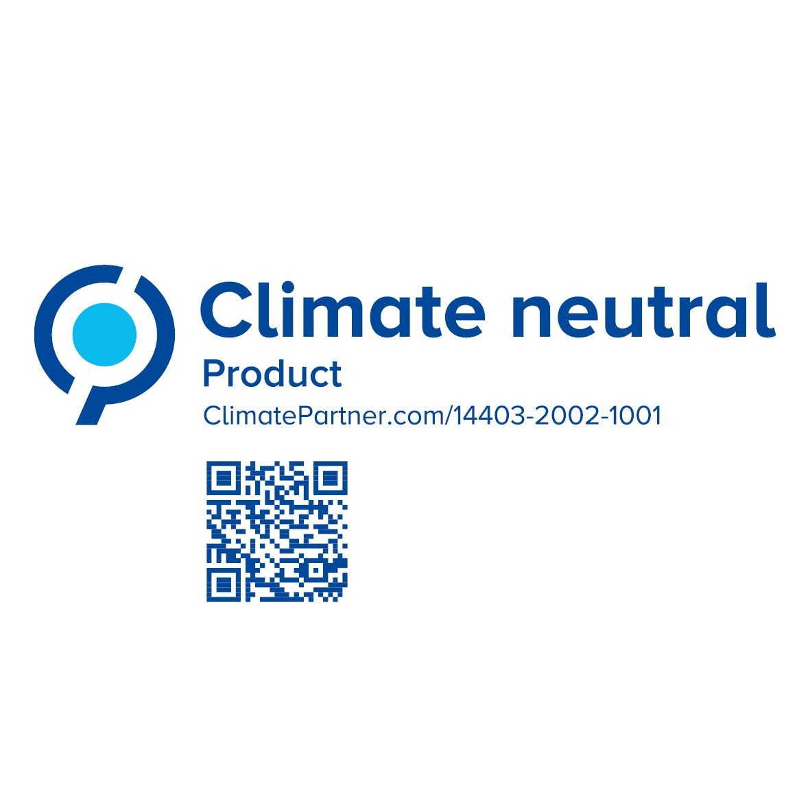 Un logo rotund albastru "Produs neutru din punct de vedere climatic" cu URL și cod QR - perfect pentru PAPSTAR GmbH 20 șervețele, 33 cm x 33 cm, 3 straturi, pliat în 1/4 natural.