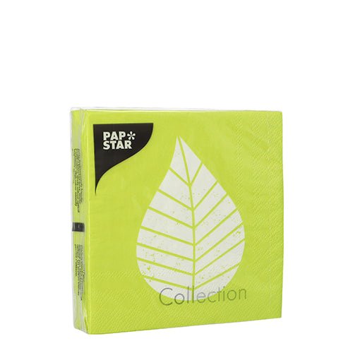 PAPSTAR GmbH 20 de șervețele, 25x25 cm, 3 straturi și 1/4-pliat cu design verde deschis, motiv de frunză albă și inscripția „Collection” – ideal pentru o decorare stilată a mesei.