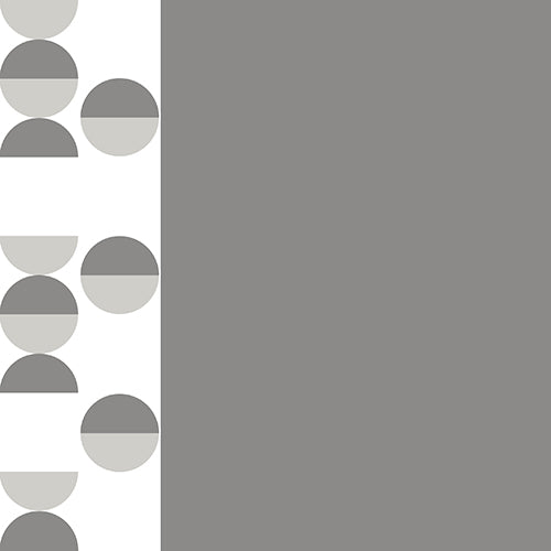 Un design geometric cu un pătrat mare gri, o bandă albă și cercuri repetate gri/albe împodobește PAPSTAR 20 de șervețele (40x40 cm, 3 straturi, pliere 1/4) de la PAPSTAR GmbH.