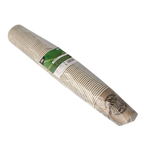 Un teanc de pahare de carton PAPSTAR 80 „Bucurie Pură“ de la PAPSTAR GmbH, cu design modern, ambalate în folie transparentă cu etichetă verde-albă.