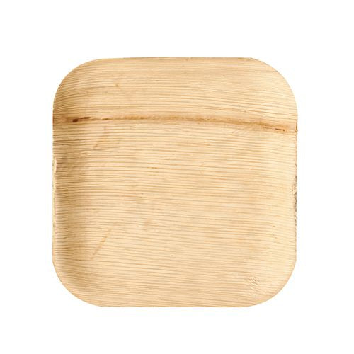 Farfuria PAPSTAR din frunză de palmier "pure", pătrată (18x18 cm), ecologică, de la PAPSTAR GmbH, se prezintă cu o textură vizibilă și colțuri rotunjite pe un fundal alb; 25 bucăți în cutie.