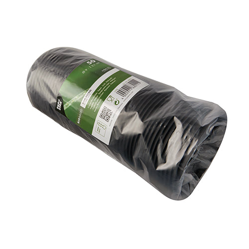 Un teanc de PAPSTAR 50 capace Dom, capace rotunde albe C-PLA (2,1 cm înălțime) de la PAPSTAR GmbH, ambalate în siguranță într-un ambalaj transparent cu etichetă verde-albă - o soluție ecologică pentru îngrijirea plantelor.