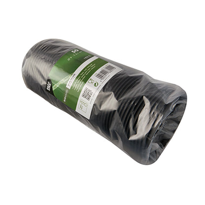 Un teanc de PAPSTAR 50 capace Dom, capace rotunde albe C-PLA (2,1 cm înălțime) de la PAPSTAR GmbH, ambalate în siguranță într-un ambalaj transparent cu etichetă verde-albă - o soluție ecologică pentru îngrijirea plantelor.