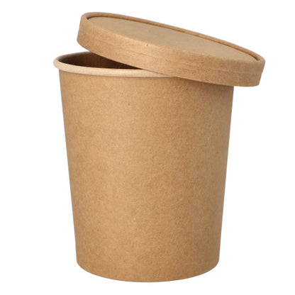 Un pahar de supă maro PAPSTAR rotund (11,5 cm) cu capac potrivit, ideal pentru până la 940 ml de supă sau băuturi calde. Ecologic, 25 de bucăți per pachet, ideal pentru a lua cu tine - de la PAPSTAR GmbH.