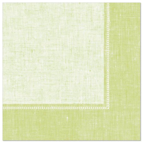 Șervețelele PAPSTAR GmbH 50 "ROYAL Collection" 1/4 pliere, 40 x 40 cm în verde, au o linie albă cusută dublu pe margine și un aspect texturat - ideal pentru ocazii festive.
