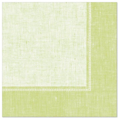 Șervețelele PAPSTAR GmbH 50 "ROYAL Collection" 1/4 pliere, 40 x 40 cm în verde, au o linie albă cusută dublu pe margine și un aspect texturat - ideal pentru ocazii festive.