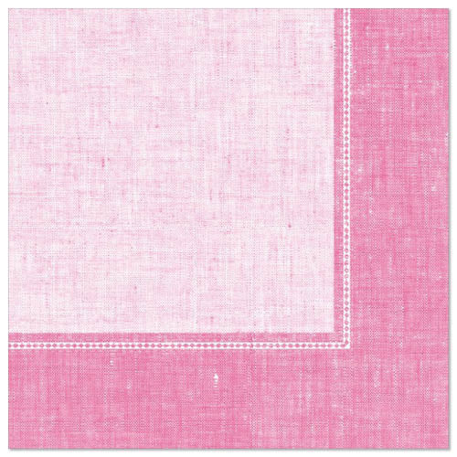 Die PAPSTAR 50 Servietten "ROYAL Collection" 1/4-Falz 40 x 40 cm rosa der PAPSTAR GmbH haben ein leicht strukturiertes rosa Design mit heller Mitte, dunklerem Rand und gestickten weißen Linien - ideal für elegante Tischdekorationen.
