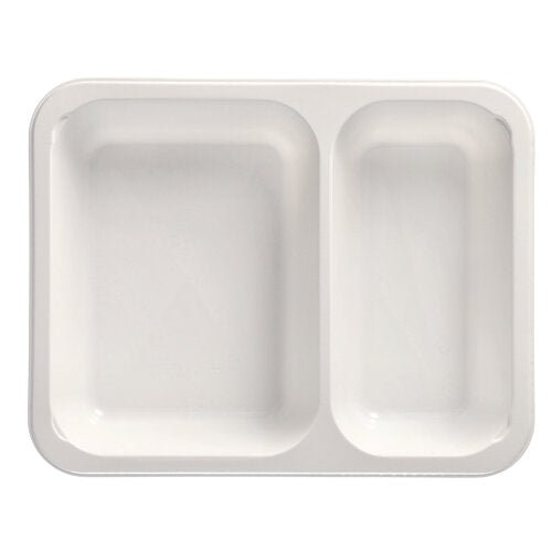 Tăvile Starpak 50 cu microunde, PP sunt o tavă alimentară de unică folosință, albă, dreptunghiulară de la Starpak cu două compartimente: o zonă mai mare în stânga și una mai mică în dreapta.