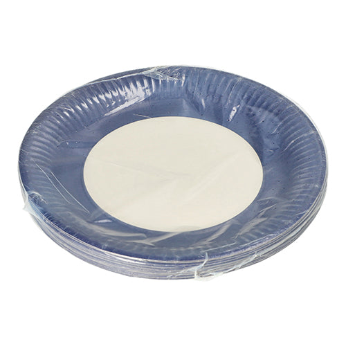 Un pachet de PAPSTAR 20 farfurii, carton rotund Ø 23 cm de la PAPSTAR GmbH este prezentat într-un ambalaj transparent din plastic pe un fundal alb simplu - ideal pentru evenimente.