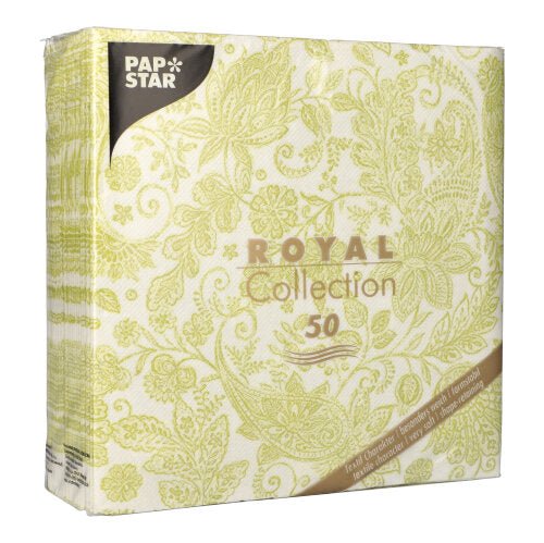 Un pachet PAPSTAR 50 șervețele "ROYAL Collection", 1/4-pliere, 40 x 40 cm, verde de la PAPSTAR GmbH-ideal pentru ocazii festive. Conține 50 de șervețele verzi de calitate premium.