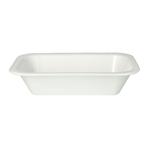 Tăvile Starpak 100 Siegelschalen, XPS alb laminate de la Starpak sunt tăvi simple, dreptunghiulare, din plastic alb, cu colțuri rotunjite și laturi înclinate, ideale pentru domeniul gastronomic, fabricate din polistiren expandat. Prezentate pe un fundal alb.