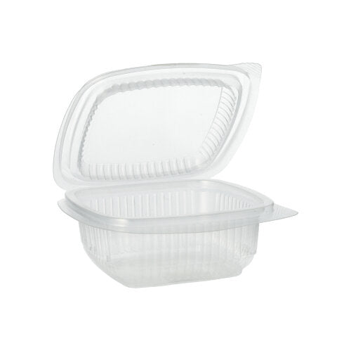 Paharele de ambalare Starpak 100 cu capace rabatabile, PP dreptunghiular, transparent de la Starpak sunt deschise și goale, ilustrate pe un fundal alb.