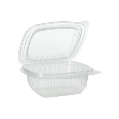 Paharele de ambalare Starpak 100 cu capace rabatabile, PP dreptunghiular, transparent de la Starpak sunt deschise și goale, ilustrate pe un fundal alb.