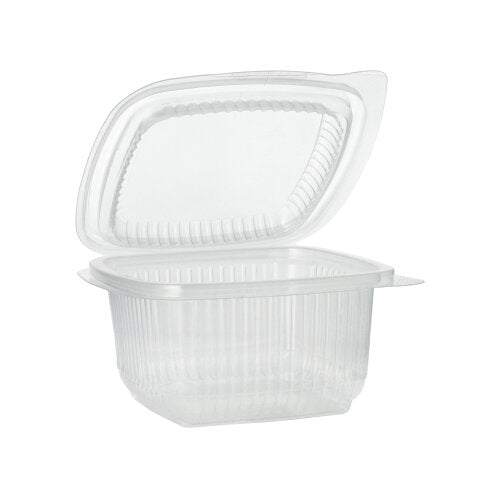 Paharul de ambalare Starpak 100 cu capace rabatabile, PP dreptunghiular, transparent este deschis și gol, ilustrat pe un fundal simplu alb.