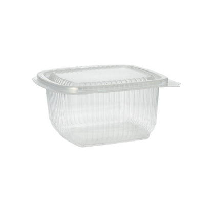 Paharul de ambalare Starpak 100 cu capace rabatabile, un pahar dreptunghiular transparent din polipropilenă al mărcii Starpak, este ilustrat pe un fundal alb.