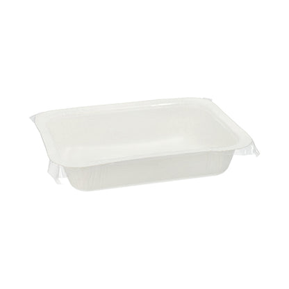 Un recipient alimentar alb, dreptunghiular Starpak 260 sigilat (530 ml, 3,7 x 13,7 x 18,1 cm, carton de unică folosință) pe un fundal simplu alb. Pachet de 260 de bucăți.