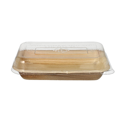 Pachetul combinat Starpak 10 boluri, din frunze de palmier cu capac rPET, este un recipient alimentar de unică folosință, ecologic, dreptunghiular, din frunze de palmier maro deschis, cu un capac transparent din PET reciclat, ilustrat pe un fundal alb simplu.