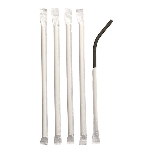 Cinci paie de hârtie PAPSTAR ambalate individual (Ø 6 mm, 20 cm, flexibile) de la PAPSTAR GmbH sunt așezate pe un fundal alb - patru sunt drepte, unul este îndoit la capătul de sus.