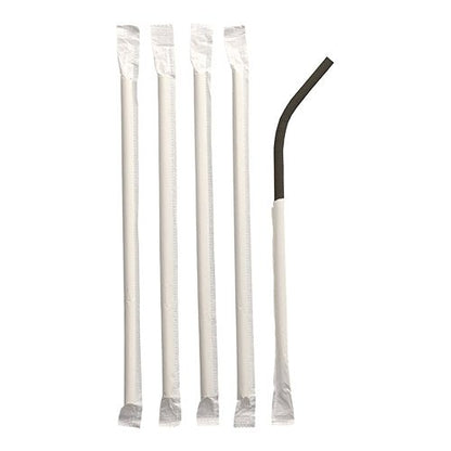 Cinci paie de hârtie PAPSTAR ambalate individual (Ø 6 mm, 20 cm, flexibile) de la PAPSTAR GmbH sunt așezate pe un fundal alb - patru sunt drepte, unul este îndoit la capătul de sus.