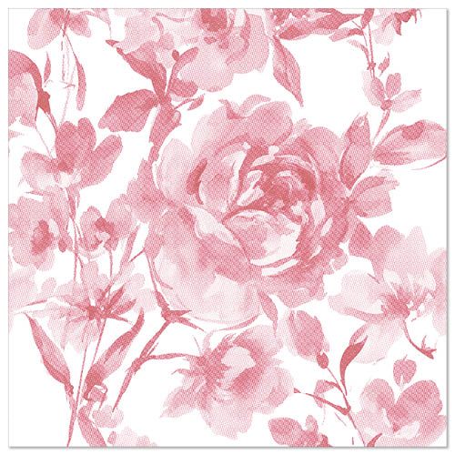 Cele 20 de șervețele "ROYAL Collection" (1/4 pliere, 40 x 40 cm) de la PAPSTAR GmbH oferă o calitate superioară de țesut cu model de trandafiri și frunze roz pe fundal alb - ideal pentru o masă elegantă.