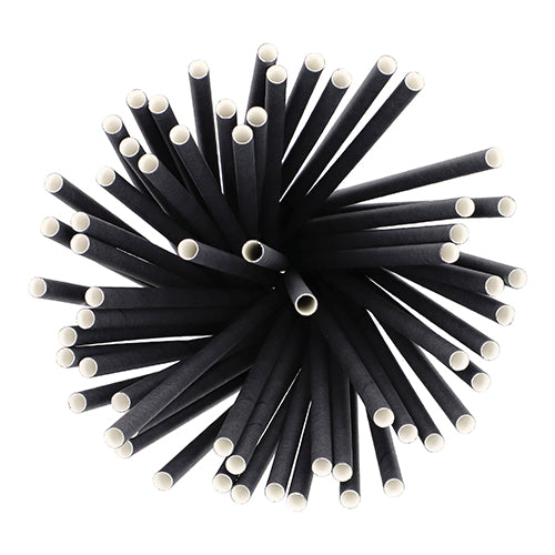 Vedere de sus a PAPSTAR 500 Shake-Halme din hârtie Ø 8 mm · 25 cm de la PAPSTAR GmbH, aranjate radial cu capetele albe spre exterior; Aceste paie din hârtie ecologice, biodegradabile sunt paie din hârtie prietenoase cu mediul.