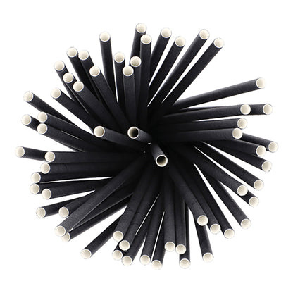 Vedere de sus a PAPSTAR 500 Shake-Halme din hârtie Ø 8 mm · 25 cm de la PAPSTAR GmbH, aranjate radial cu capetele albe spre exterior; Aceste paie din hârtie ecologice, biodegradabile sunt paie din hârtie prietenoase cu mediul.