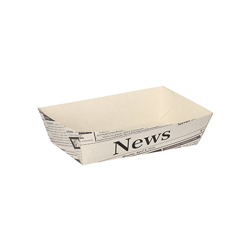 Cele PAPSTAR 50 de tăvi pentru cartofi prăjiți albe „Newsprint” ale PAPSTAR GmbH sunt tăvi de hârtie dreptunghiulare, plate, cu un design „News” atrăgător - ideale pentru a servi cartofi prăjiți la orice petrecere cu grătar.
