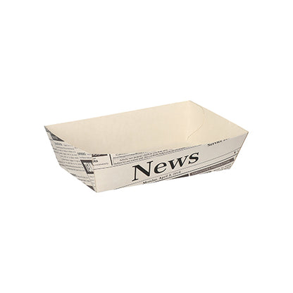 Cele PAPSTAR 50 de tăvi pentru cartofi prăjiți albe „Newsprint” ale PAPSTAR GmbH sunt tăvi de hârtie dreptunghiulare, plate, cu un design „News” atrăgător - ideale pentru a servi cartofi prăjiți la orice petrecere cu grătar.