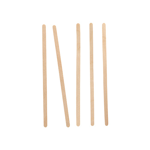 Cinci PAPSTAR bețe de amestecat din lemn "pure" (14 cm) sunt aranjate vertical pe un fundal alb, al doilea din stânga este ușor înclinat. Ideal pentru băuturi și comenzi mari - în cutia pliabilă cu 1000 de bucăți de la PAPSTAR GmbH.