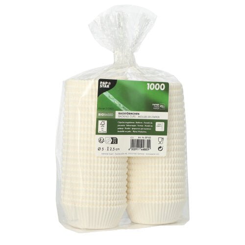 Formele de copt rotunde PAPSTAR 1000 de la PAPSTAR GmbH sunt forme de copt din hârtie ondulată de înaltă calitate în pungi transparente. Eticheta verde arată simbolurile pentru compostabilitate și siguranța alimentară – perfecte pentru toate nevoile de coacere.